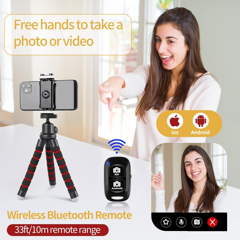 Sensyne Phone Tripod, Flexible Cell Phone Tripod with Phone Holder and Wireless Remote, Mini Travel Tripod Stand, Compatible with All Cell Phones, Cameras (Red) - Image 3